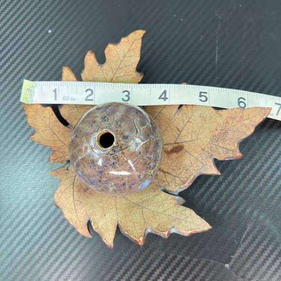 Studio Art Pottery Handcrafted Ceramic Leaf-Shaped Incense Holder Signed - Picture 7 of 8